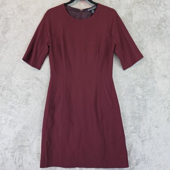 Brooks Brothers Dresses & Skirts - Brooks Brothers Sheath Dress Women's Size 6 Burgundy Crepe Half Sleeve Lined